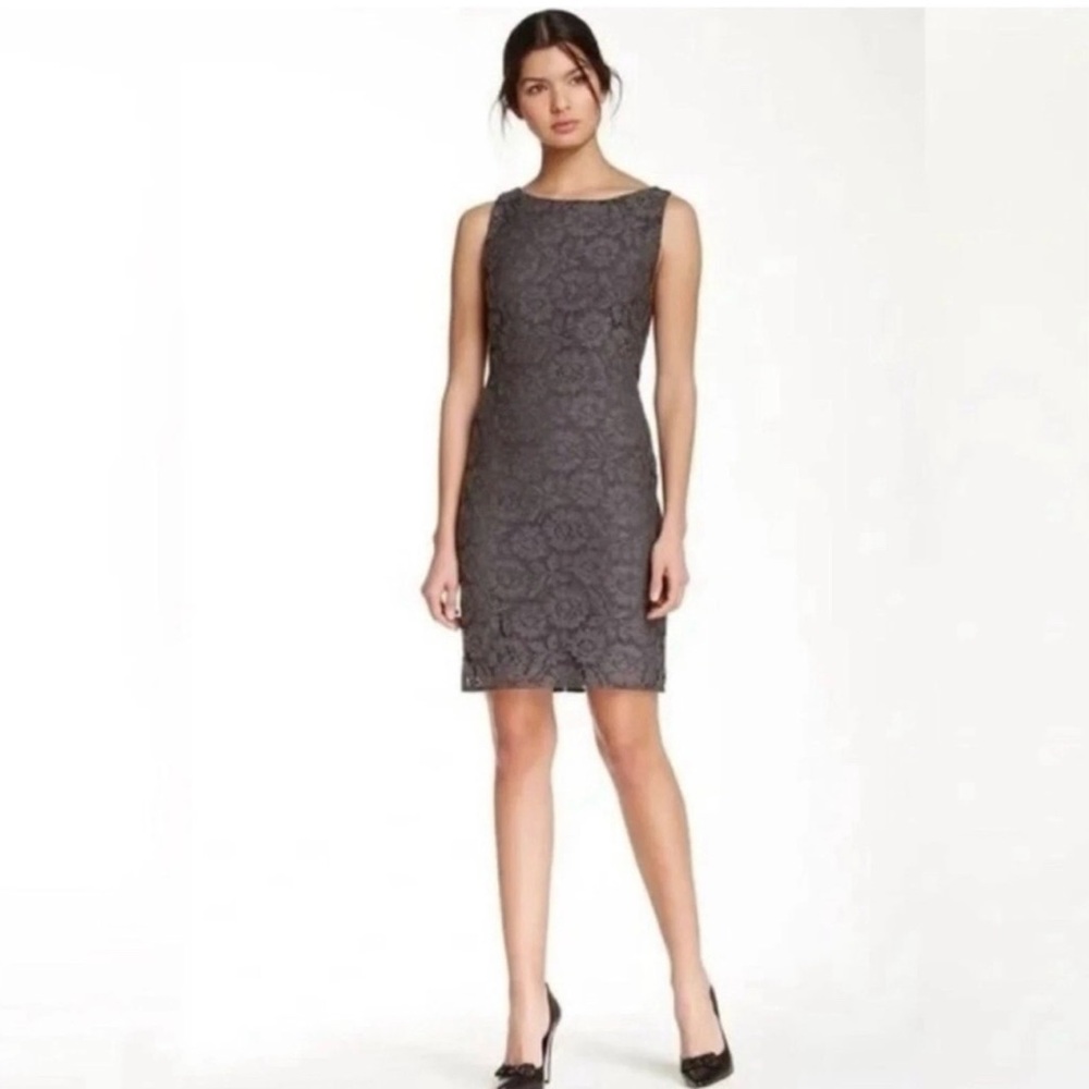 Alice + Olivia Gray Floral Lace Open Back Sheath Dress Quiet Luxury Date Night M